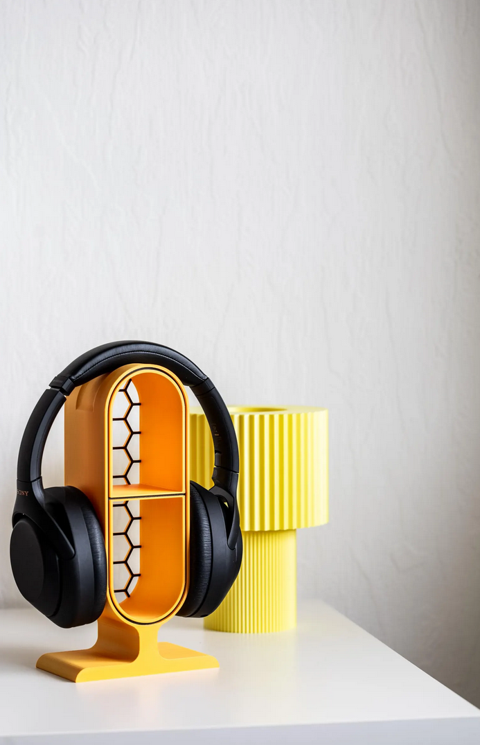 Kopfhörerständer mit Hexagon-Muster & Stauraum – 22,5 cm Höhe