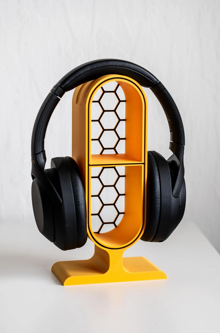 Kopfhörerständer mit Hexagon-Muster & Stauraum – 22,5 cm Höhe